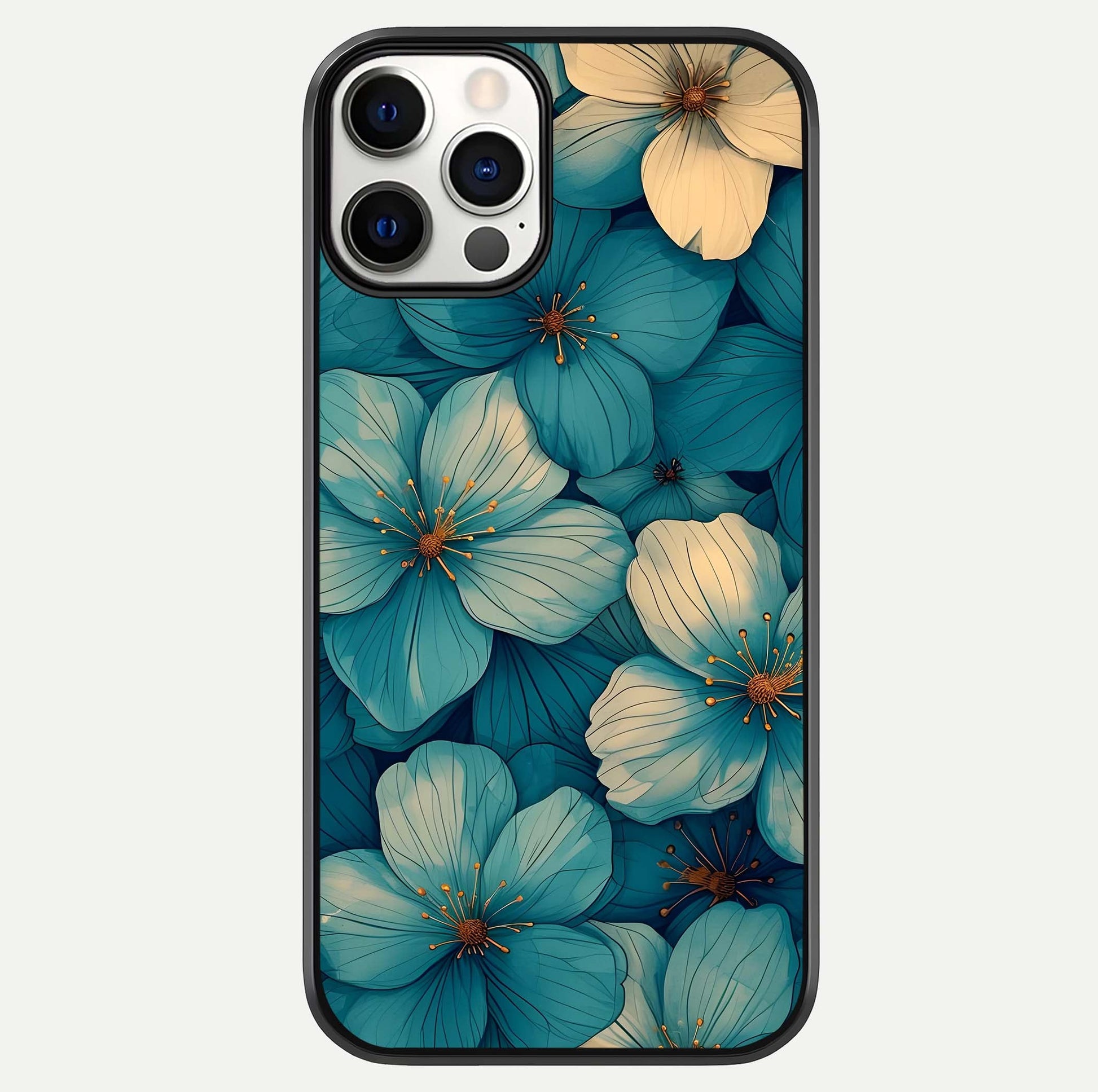 Blue Shade Floral Glass Case For iPhone 12 Pro by Custom World