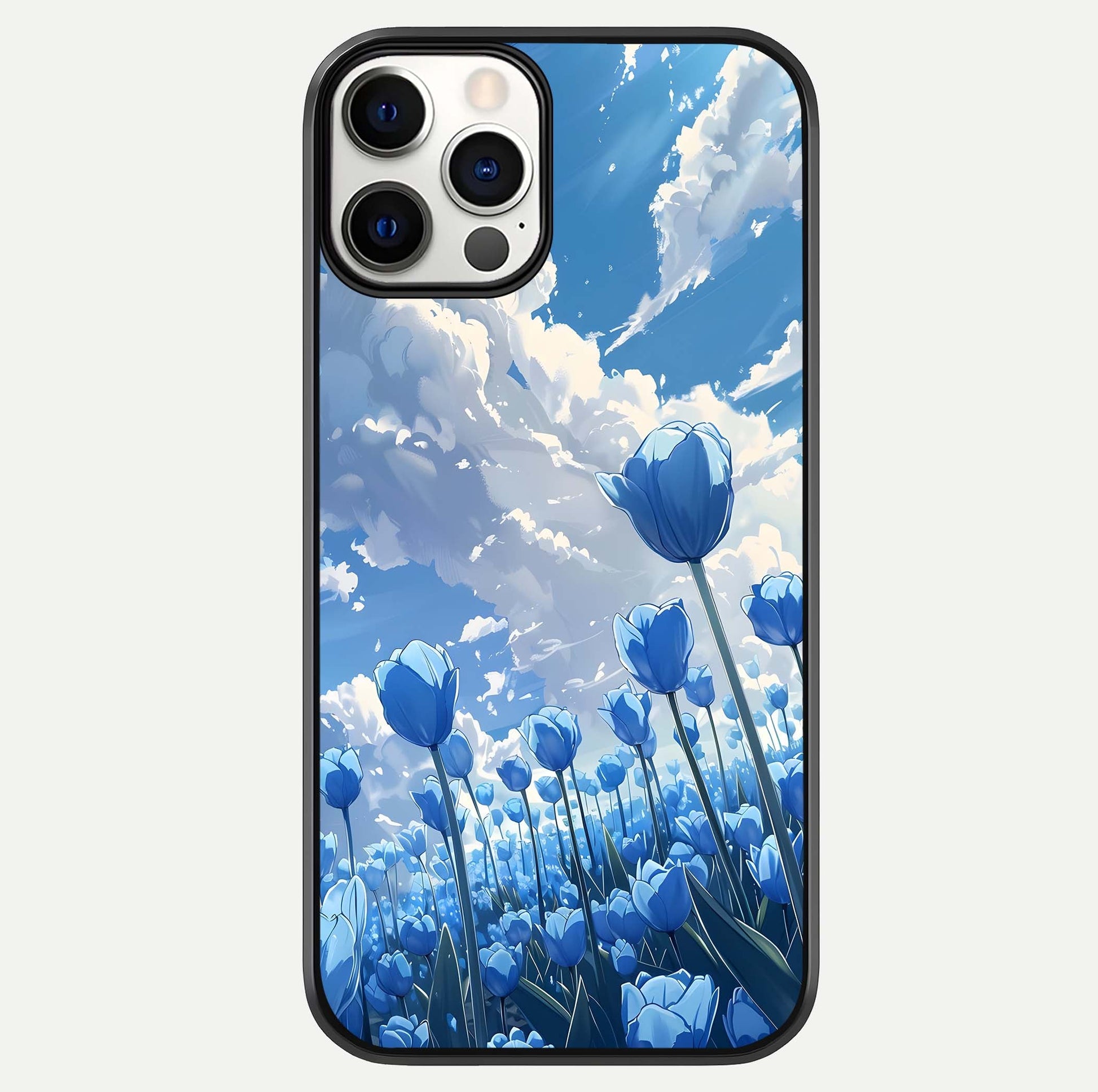 Blue Tulip Clouds Glass Case For iPhone 12 Pro by Custom World