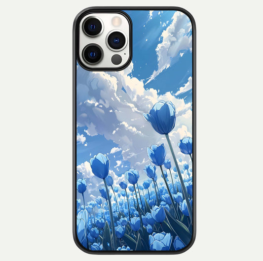Blue Tulip Clouds Glass Case For iPhone 12 Pro by Custom World