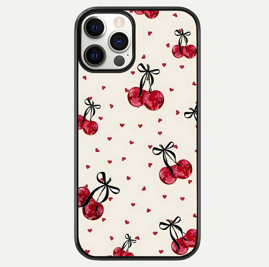 Cherry Heart Bow Glass Case For iPhone 12 Pro by Custom World