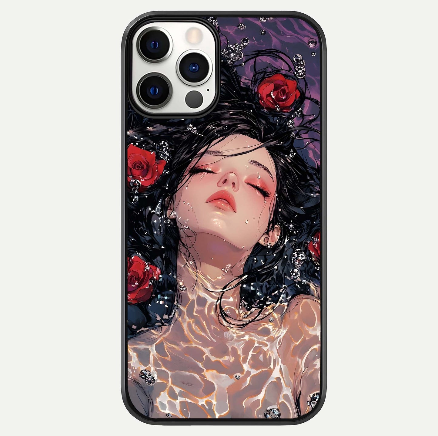 Crimson Rose Serenity Glass Case For iPhone 12 Pro by Custom World