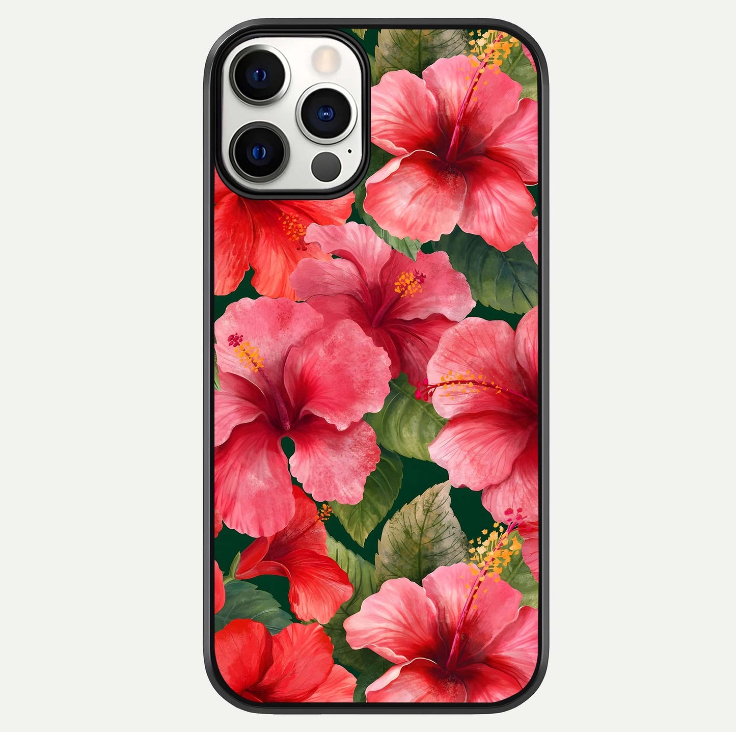 Hibiscus Pattern Glass Case For iPhone 12 Pro by Custom World