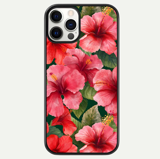 Hibiscus Pattern Glass Case For iPhone 12 Pro by Custom World