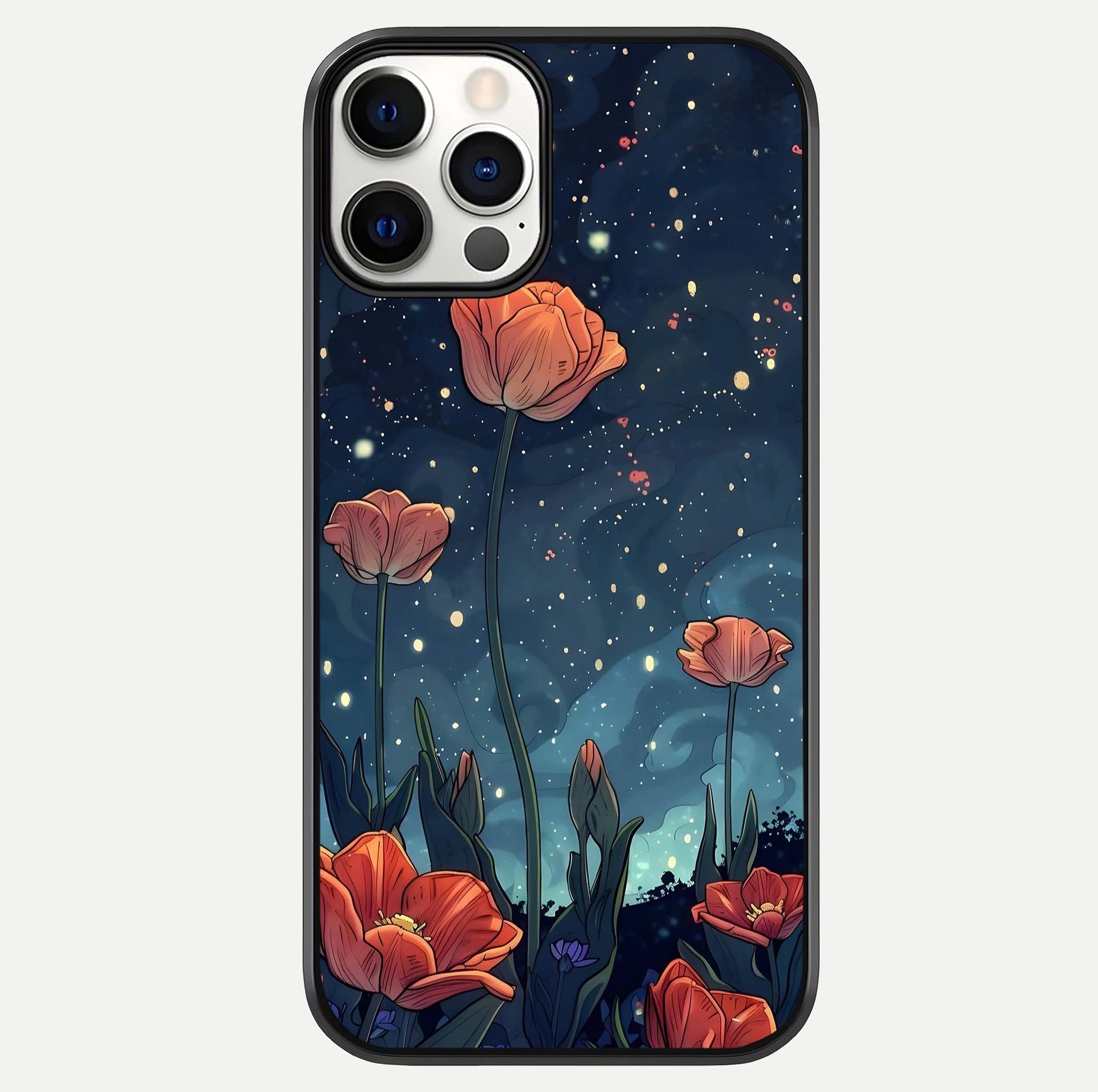 Midnight Tulip Glow Glass Case For iPhone 12 Pro by Custom World
