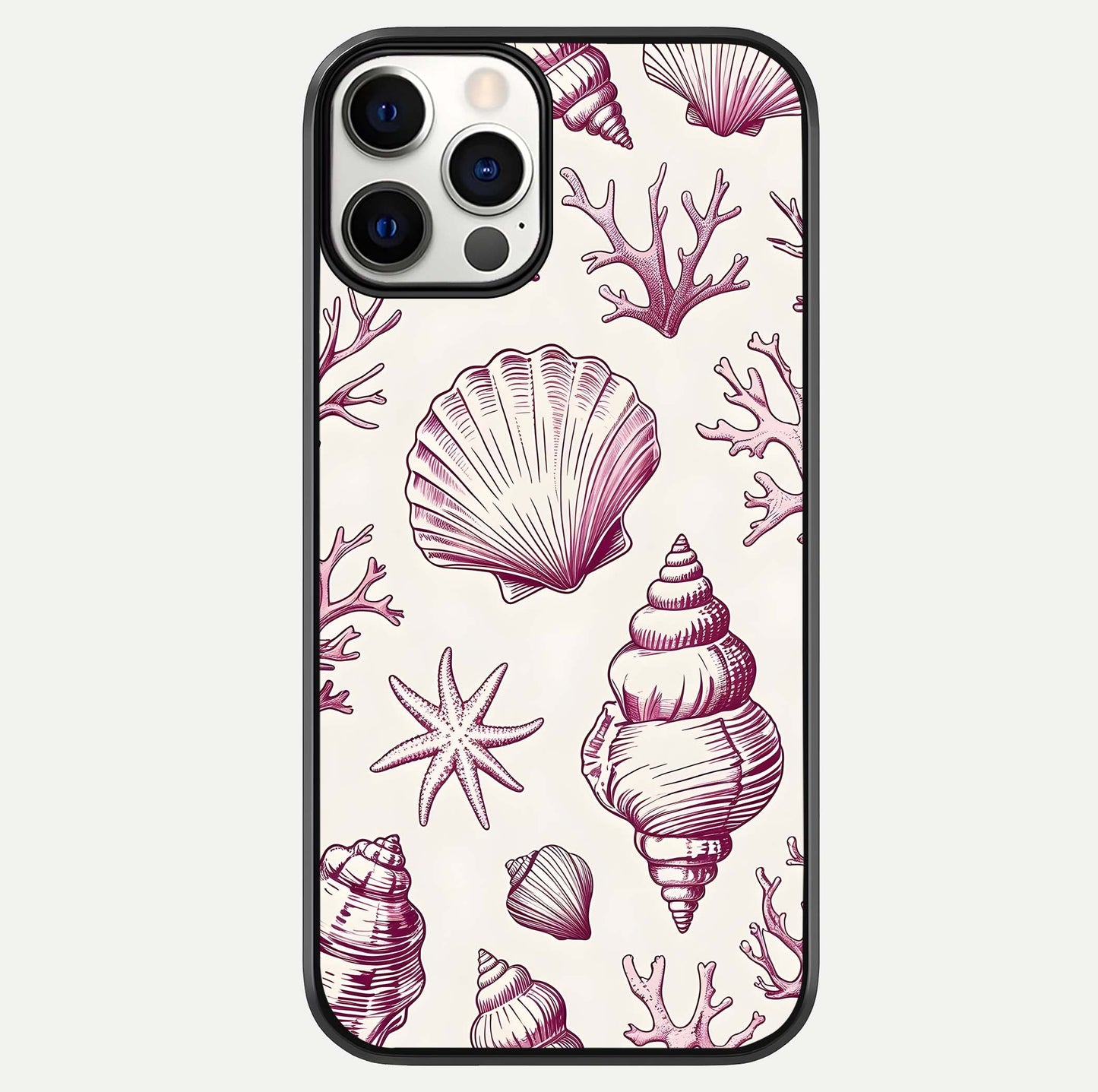 Pink Shells Outline Glass Case For iPhone 12 Pro by Custom World
