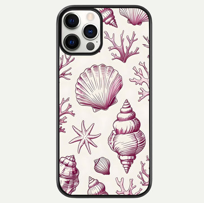 Pink Shells Outline Glass Case For iPhone 12 Pro by Custom World