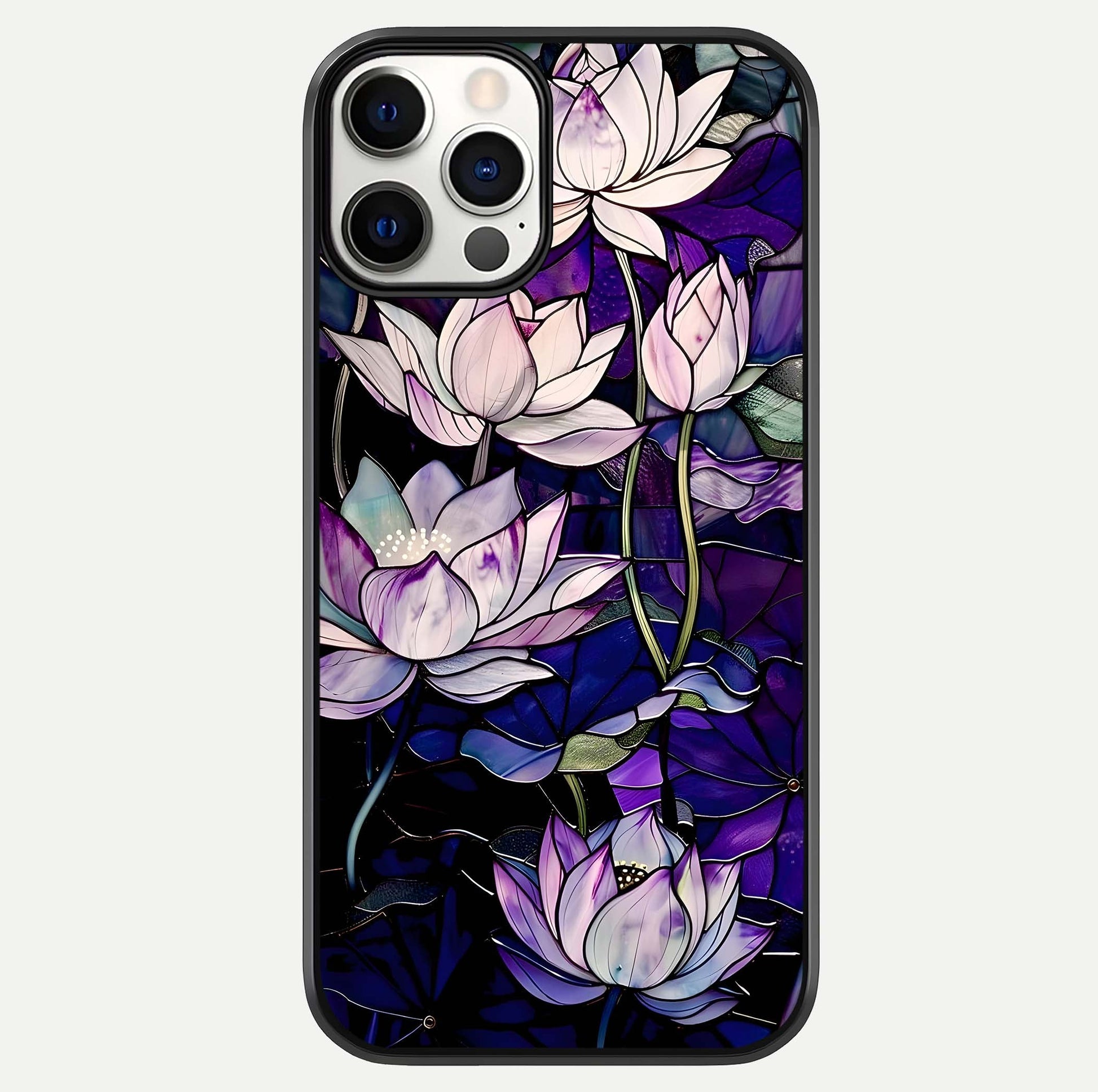 Purple Lotus Pattern Glass Case For iPhone 12 Pro by Custom World