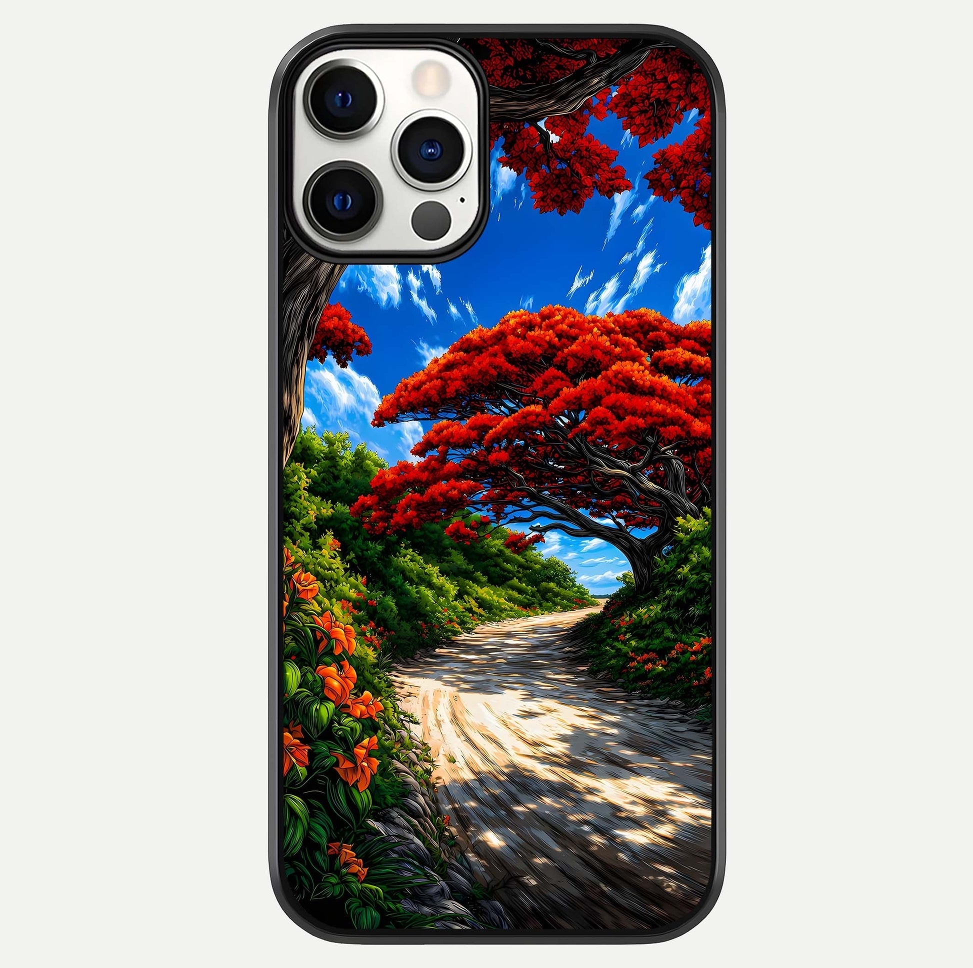 Red Trees Pathway Glass Case For iPhone 12 Pro by Custom World
