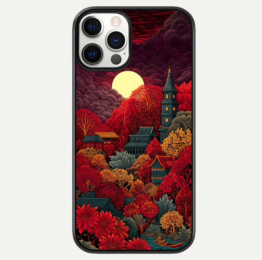 Scarlet Autumn Temple Glass Case For iPhone 12 Pro by Custom World