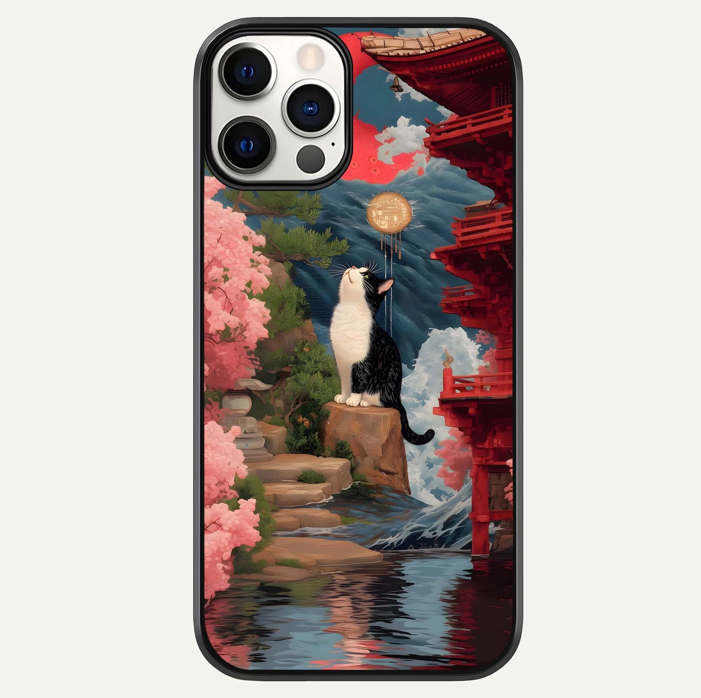 Temple Cat Scenery Glass Case For iPhone 12 Pro by Custom World