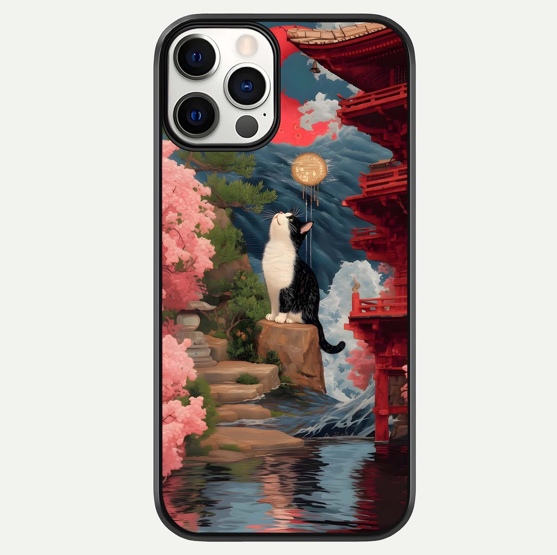 Temple Cat Scenery Glass Case For iPhone 12 Pro by Custom World