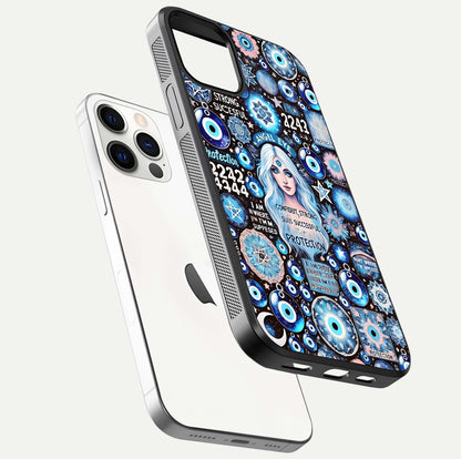 Angel Aura Shield Glass Case for iPhone 16 Pro floating angle showing light reflection and protective edge structure