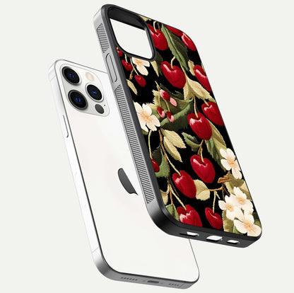 Bloom Thread Art Glass Case for iPhone 12 Pro floating mockup showing premium reflection and stitched art vibe