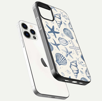 Blue Ocean Outline Glass Case for iPhone 12 Pro floating mockup displaying marine-inspired aesthetic and smooth surface