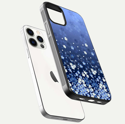 Blue Starry Glass Case for iPhone 12 Pro floating mockup capturing cosmic tone and HD gloss texture