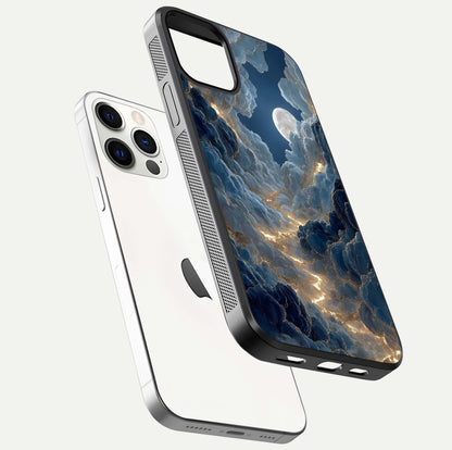 Celestial Cloud Road Glass Case for iPhone 12 Pro floating mockup capturing glowing horizon and HD gloss