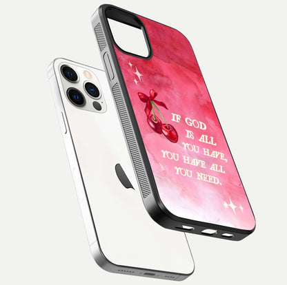 Cherry Quote Glass Case for iPhone 12 Pro floating mockup capturing shine texture and clear typography