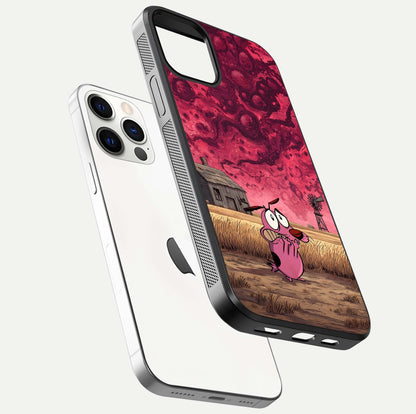 Courage Under Sky Glass Case for iPhone 12 Pro floating mockup showing shine reflection and clean edges