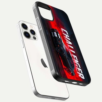 Crimson Challenger Fury Glass Case for iPhone 12 Pro floating mockup showing HD gloss and sleek shine