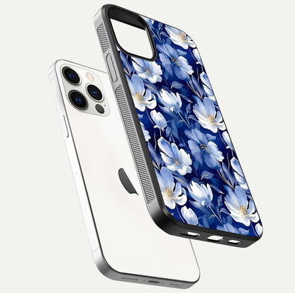 Cute Floral Patterns Glass Case for iPhone 12 Pro floating mockup showing shine depth and design clarity