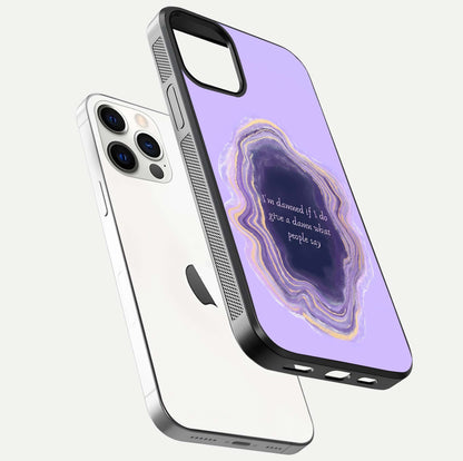 Damned People Quote Glass Case for iPhone 12 Pro floating mockup showing gloss reflection and text balance
