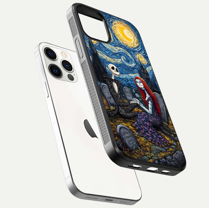 Eternal Night Love Glass Case for iPhone 12 Pro floating mockup showing gloss brightness and romantic vibe
