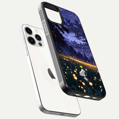 Firefly Meadow Magic Glass Case for iPhone 12 Pro floating mockup showing gloss polish and magical night hues
