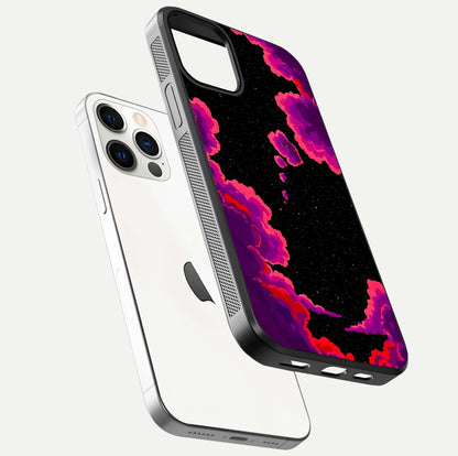 Galaxy Dream Frame Glass Case for iPhone 12 Pro floating dual-view mockup showing vibrant gloss and space-themed tones