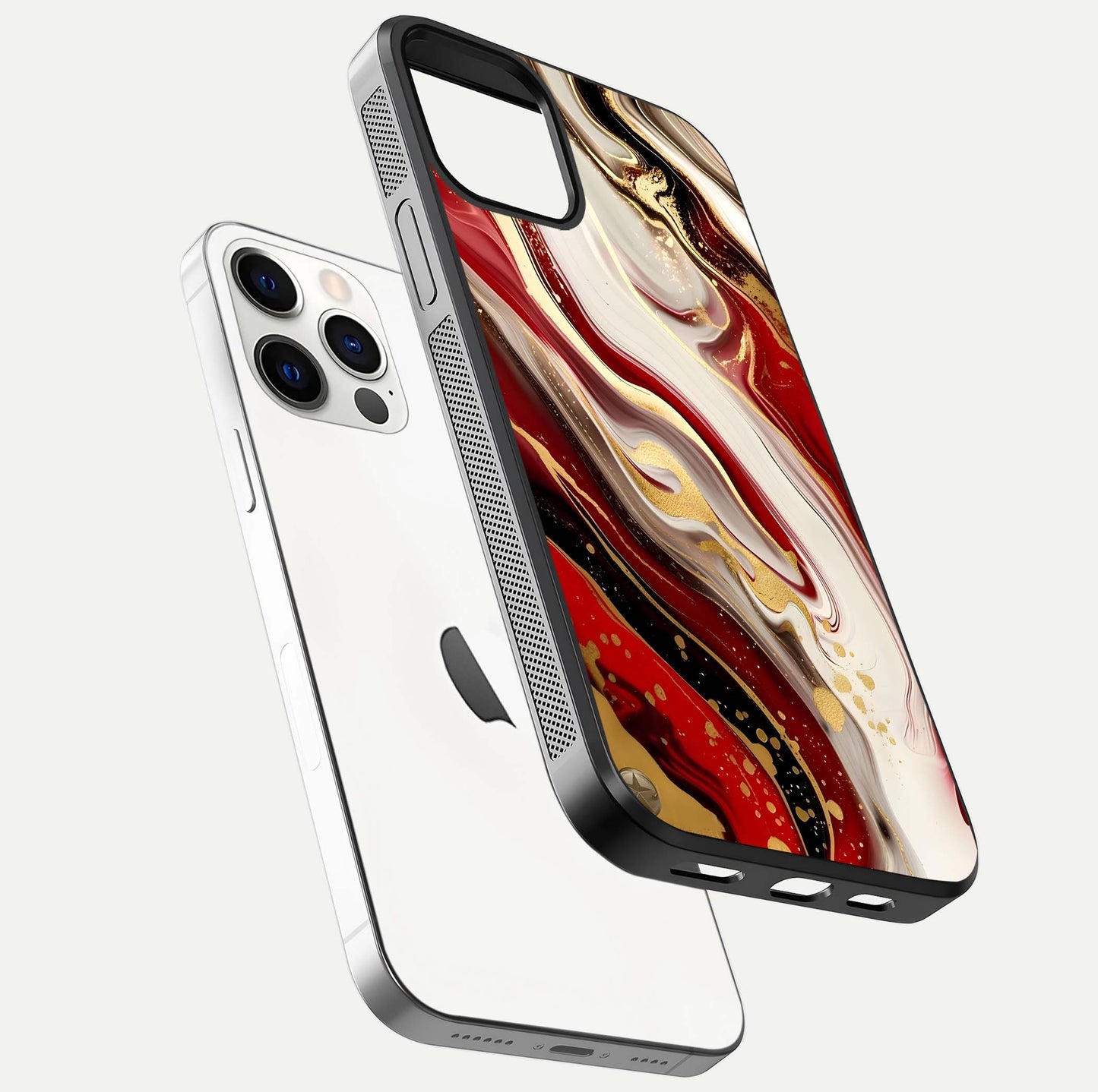 Red & White Marble Glass Case For iPhone 12 Pro