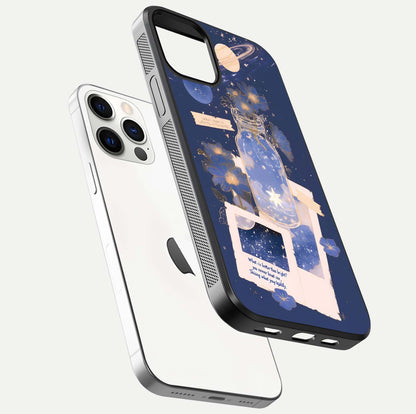 Starlit Cosmic Jar Glass Case for iPhone 12 Pro floating dual-view mockup displaying gloss and starry depth