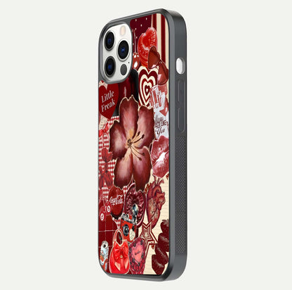 Aesthetic Little Freak Glass Case for iPhone 16 Pro side-angle image showing colorful design, camera module, and glossy finish reflection