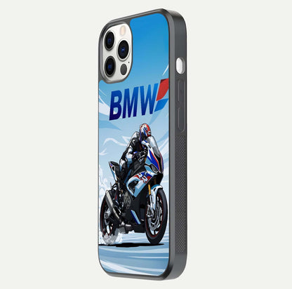 BMW Power Drift Glass Case for iPhone 12 Pro side-angle image emphasizing smooth finish and detailed design