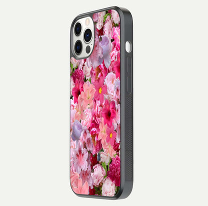 Bloom Crush Fantasy Glass Case for iPhone 12 Pro side-angle shot with fantasy bloom art and gloss surface