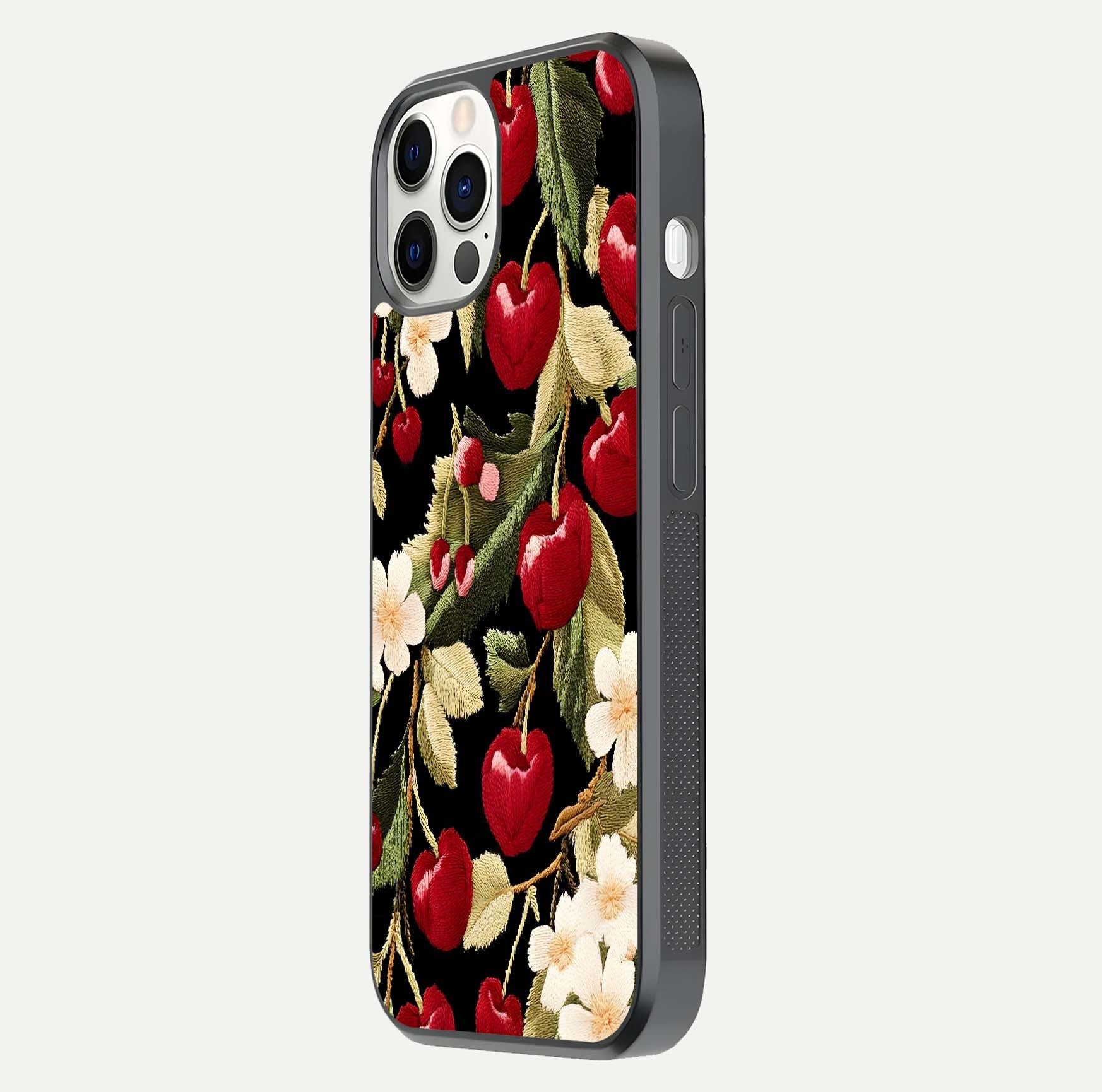 Bloom Thread Art Glass Case for iPhone 12 Pro side-angle image showing texture depth and gloss reflection