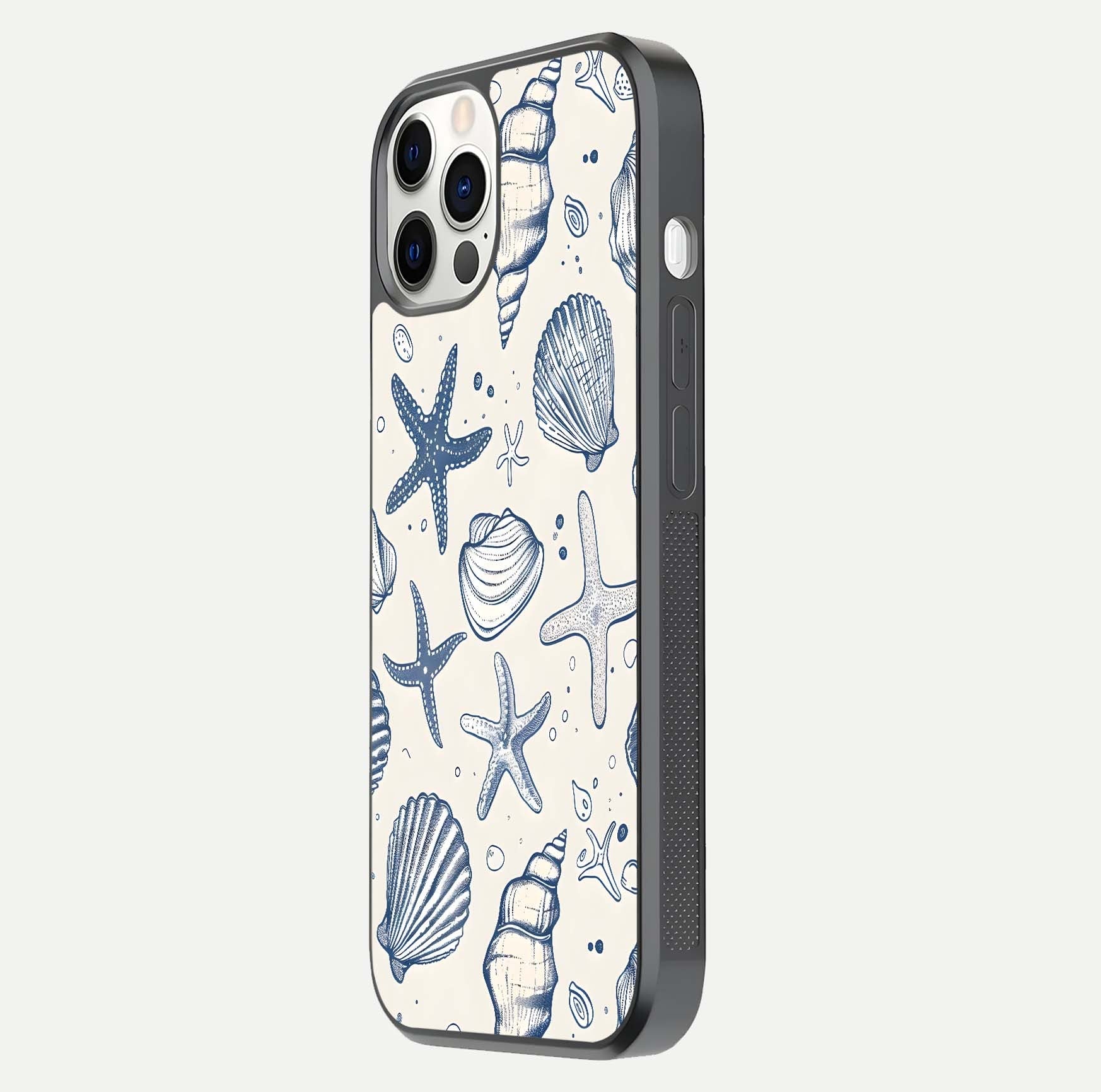 Blue Ocean Outline Glass Case for iPhone 12 Pro side-angle view showing clear edge lines and oceanic blue glow