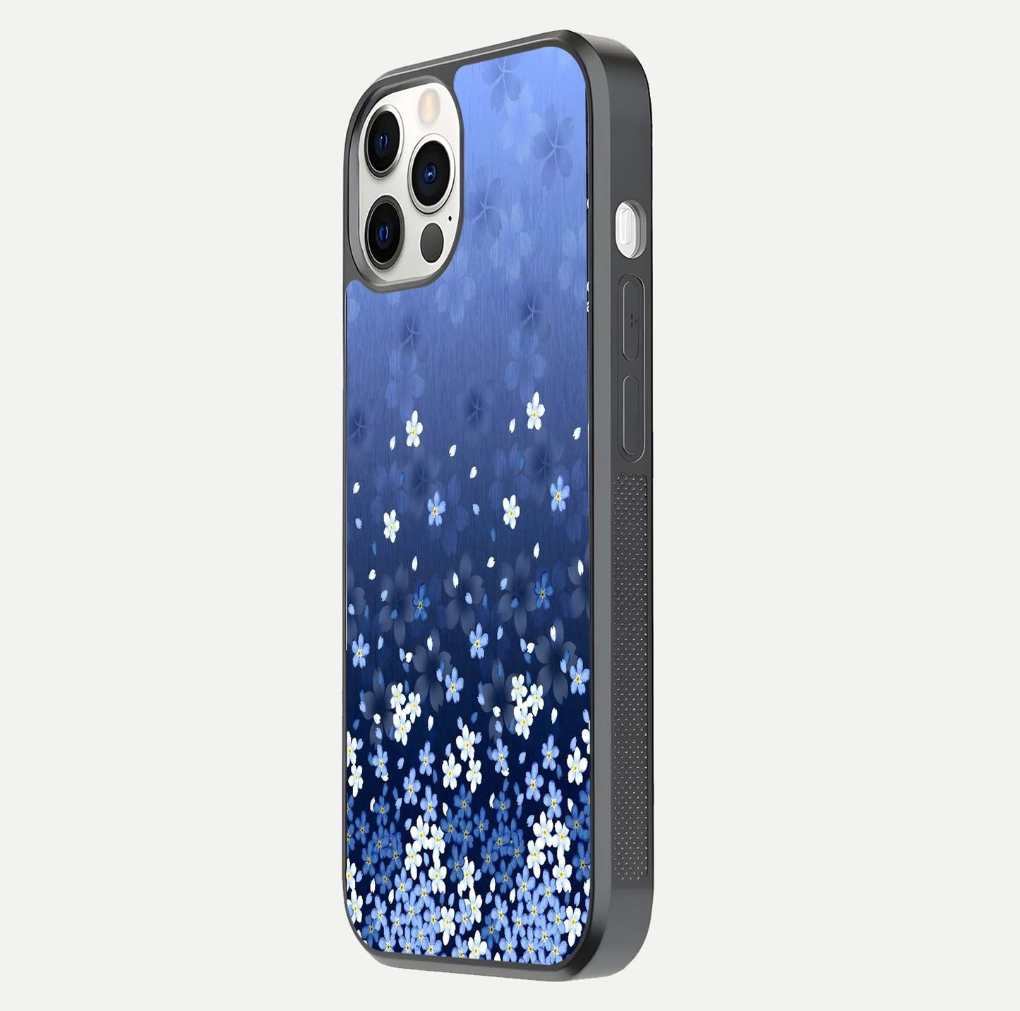 Blue Starry Glass Case for iPhone 12 Pro side-angle photo showing light reflection and detailed star pattern