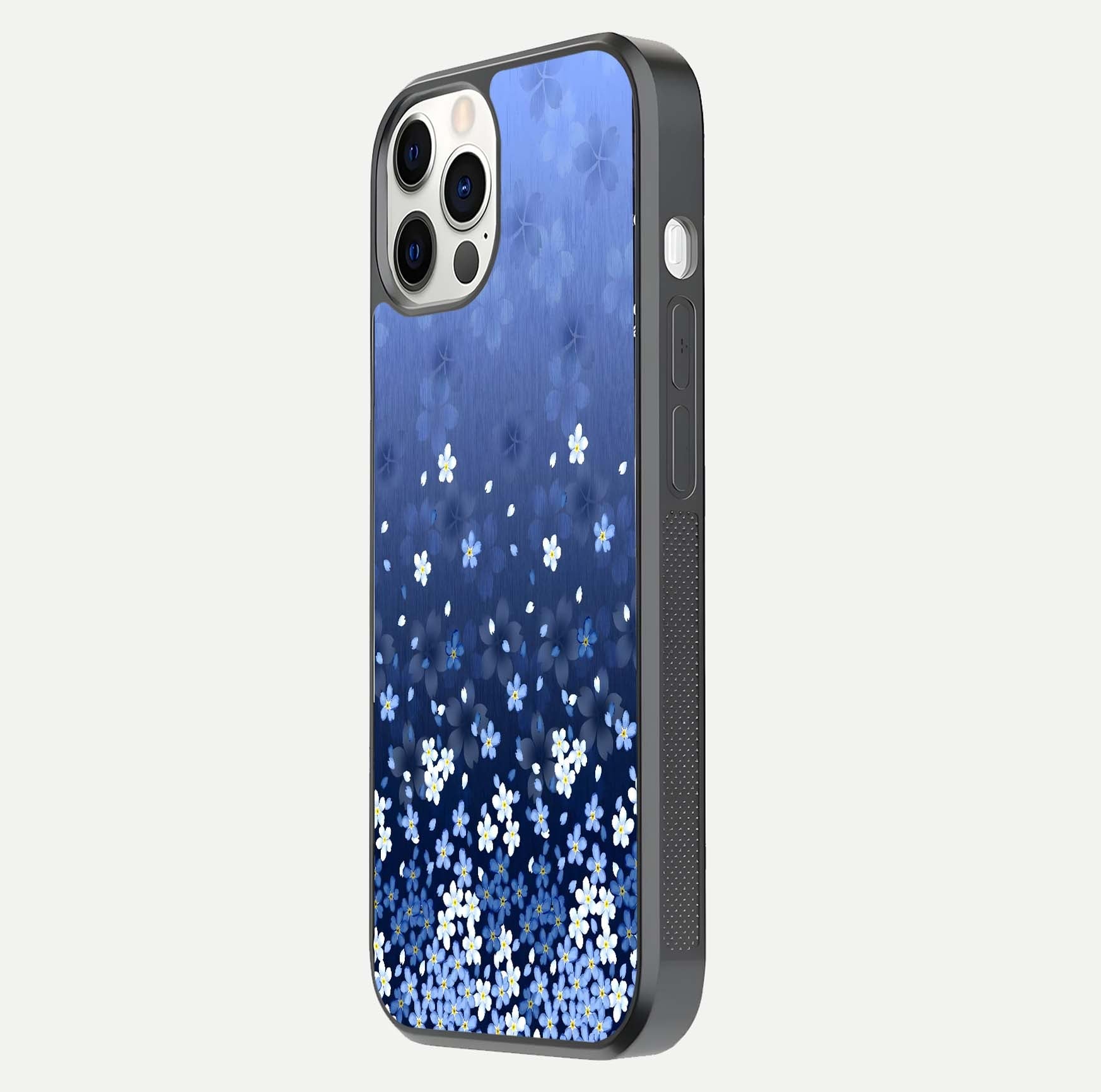 Blue Starry Glass Case for iPhone 12 Pro side-angle photo showing light reflection and detailed star pattern