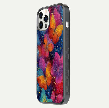 Butterfly Dream Mist Glass Case for iPhone 12 Pro side-angle image showing soft gradient and reflective glow