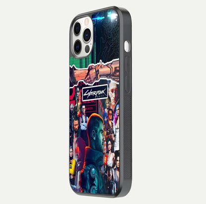 CYBERPUNK Legacy Glass Case for iPhone 12 Pro side-angle photo showing edge glow and reflective surface
