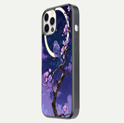 Celestial Bird Blossom Glass Case for iPhone 12 Pro side-angle image showing detailed wings and glossy polish