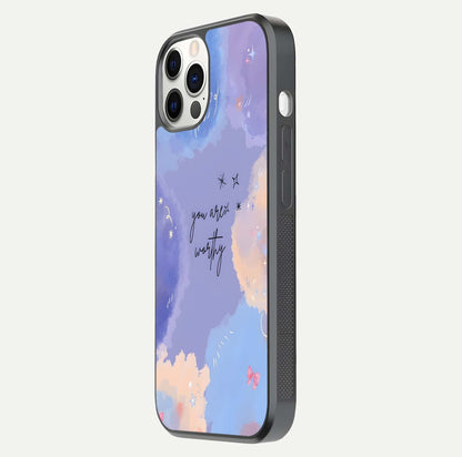 Celestial Cloud Magic Glass Case for iPhone 12 Pro side-angle photo showing edge reflection and dreamy texture