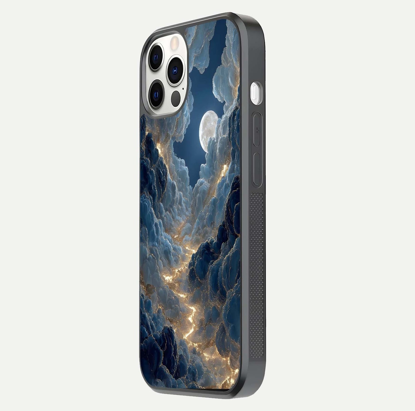 Celestial Cloud Road Glass Case for iPhone 12 Pro side-angle image showing soft pastel tones and edge clarity