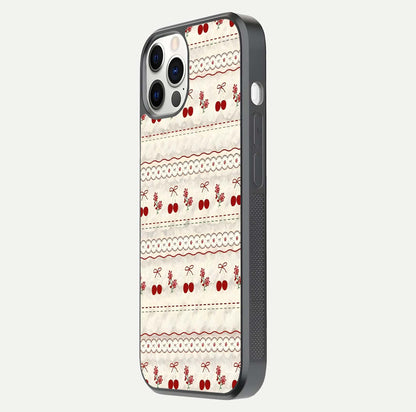 Cherry Bloom Charm Glass Case for iPhone 12 Pro side-angle photo showing flower detail and edge light