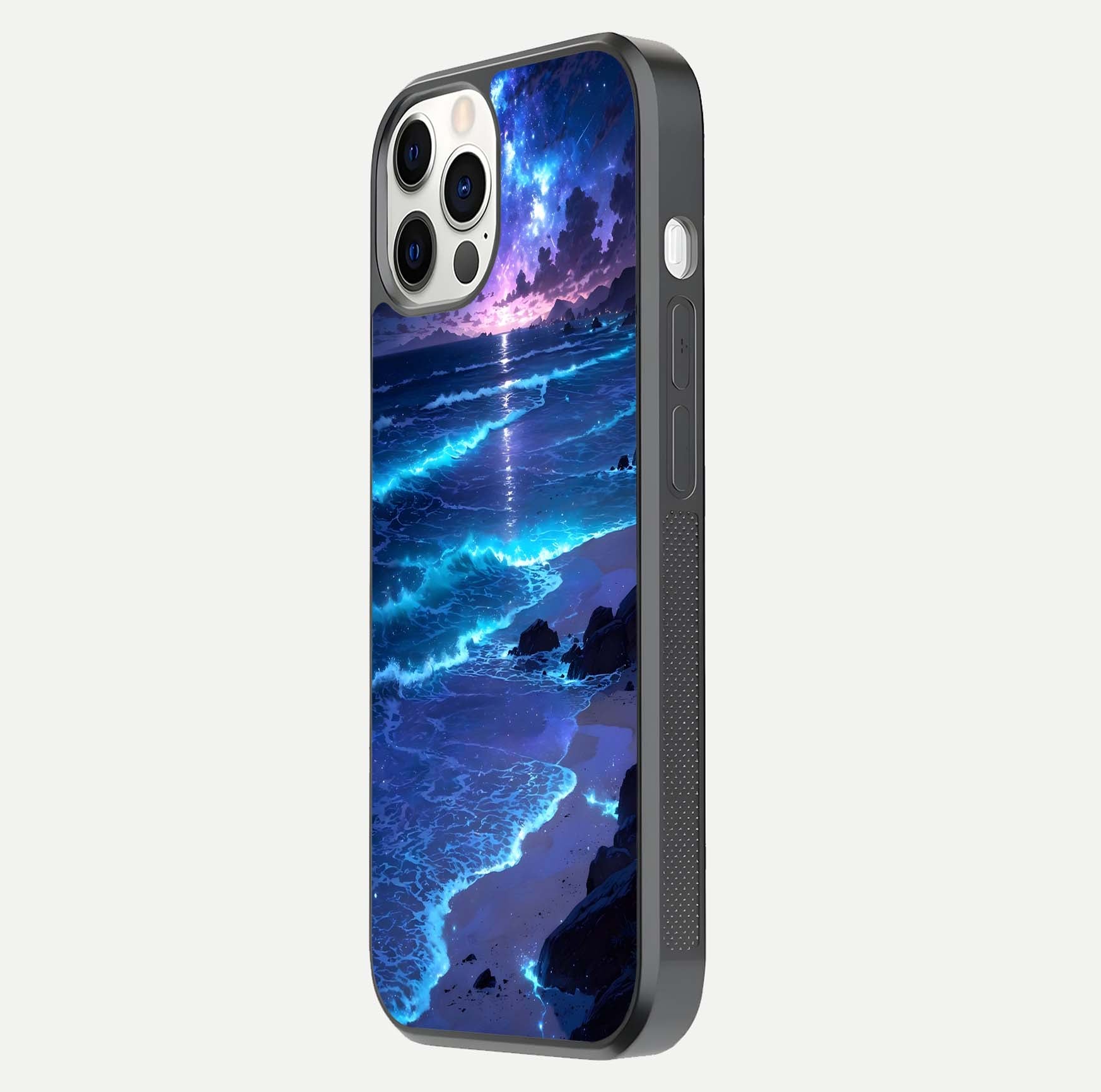 Classic Damn Look Glass Case for iPhone 12 Mini side-angle photo showing shine texture and curve reflection