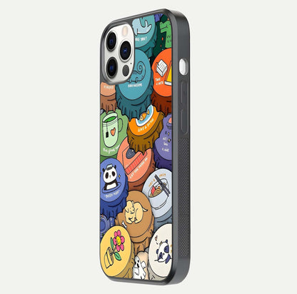 Coins Patterns Glass Case for iPhone 12 Pro side-angle photo capturing shine finish and curve glow