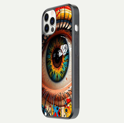 Colorful Eye Glass Case for iPhone 12 Pro side-angle photo showing reflective surface and design detail