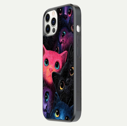 Cosmic Cats Dreams Glass Case for iPhone 12 Pro side-angle photo showing edge gloss and color depth