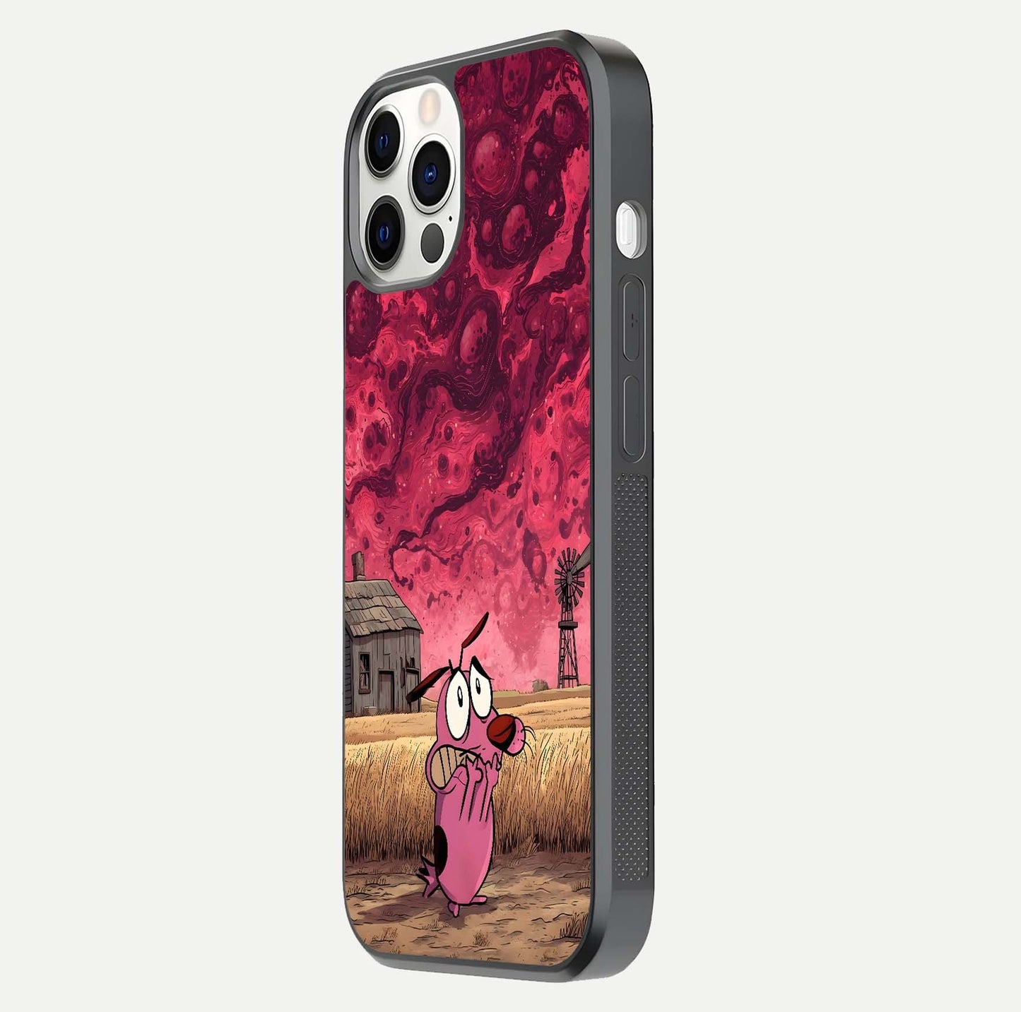 Courage Under Sky Glass Case for iPhone 12 Pro side-angle photo showing gloss tone and curve highlight