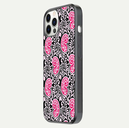 Crimson Paisley Charm Glass Case for iPhone 12 Pro side-angle image showing reflection and smooth edges