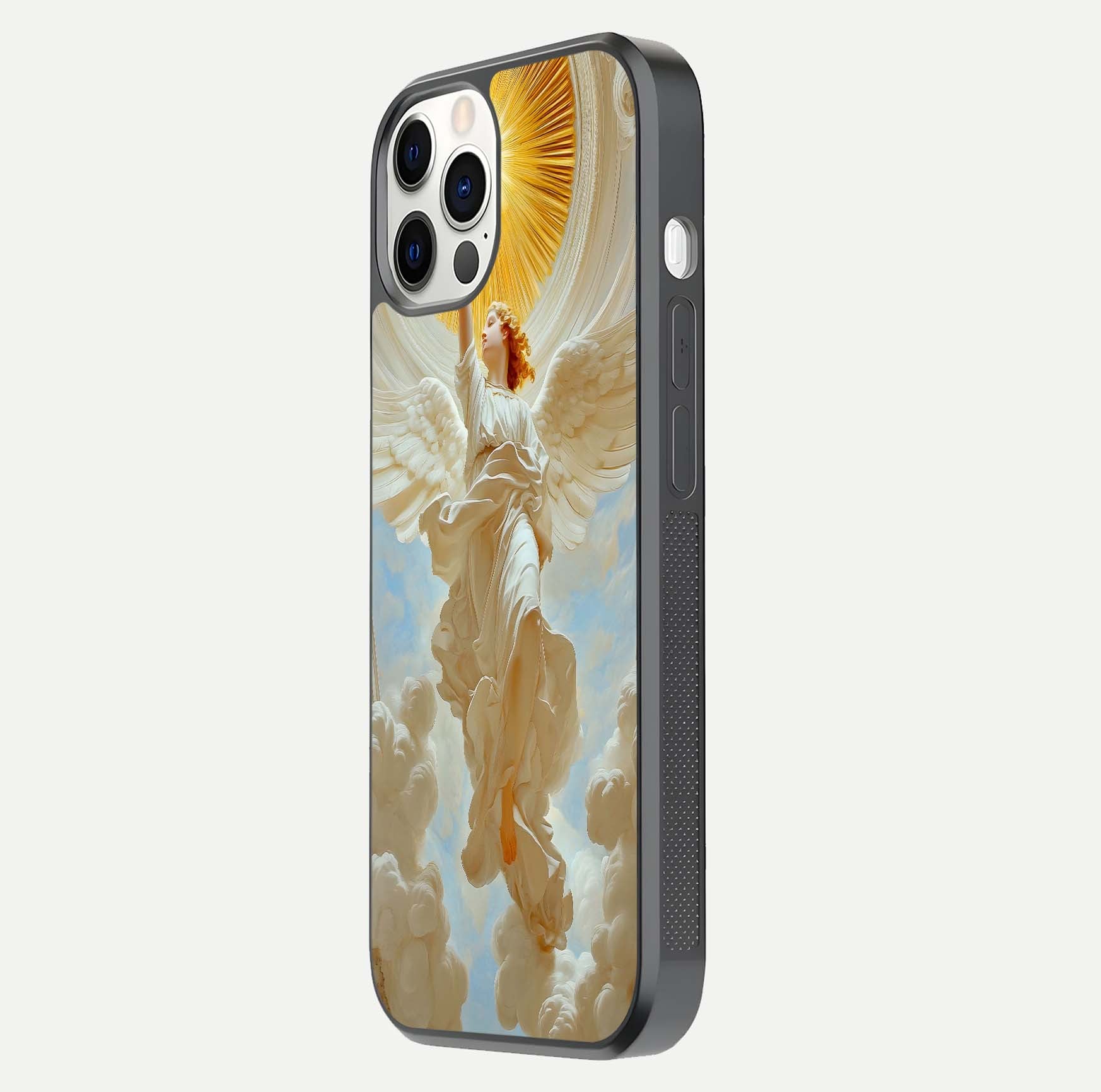 Divine Light Angel Glass Case for iPhone 12 Pro side-angle image capturing reflection shine and edge finish